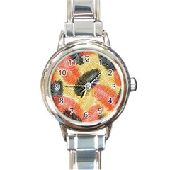 Tropical Seamless Pattern With Exotic Palm Leaves Round Italian Charm Watch by Vaneshart