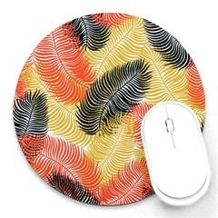 Tropical Seamless Pattern With Exotic Palm Leaves Round Mousepads by Vaneshart