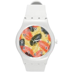 Tropical Seamless Pattern With Exotic Palm Leaves Round Plastic Sport Watch (m) by Vaneshart