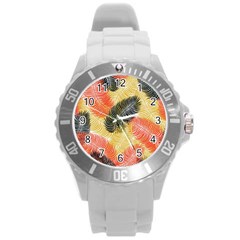 Tropical Seamless Pattern With Exotic Palm Leaves Round Plastic Sport Watch (l) by Vaneshart