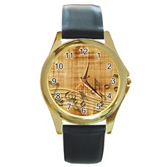 Dance Music Round Gold Metal Watch