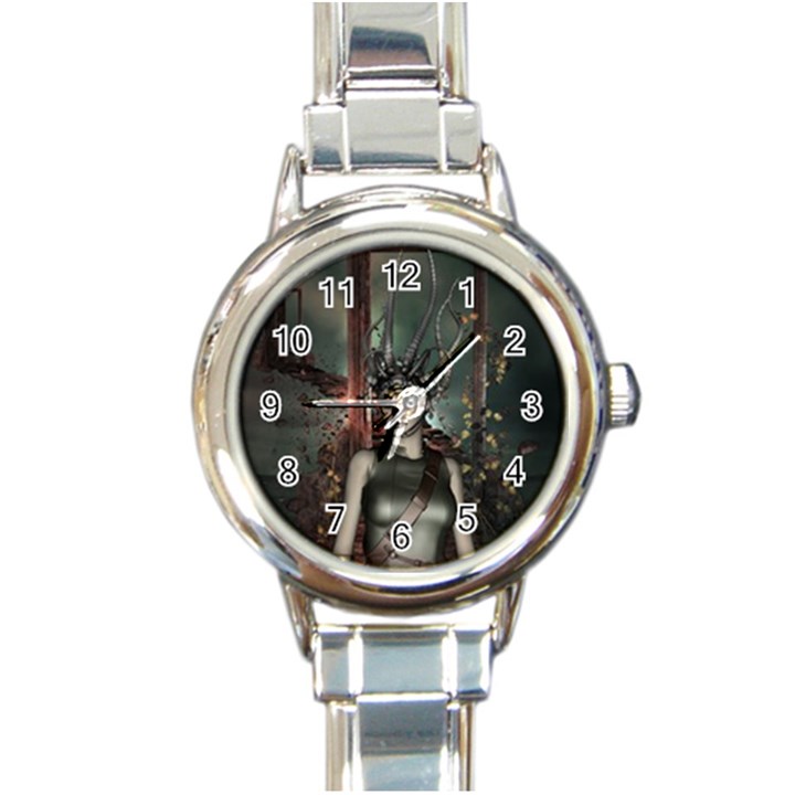 Awesome Fantasy Women With Helmet Round Italian Charm Watch