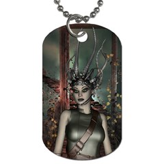 Awesome Fantasy Women With Helmet Dog Tag (one Side) by FantasyWorld7