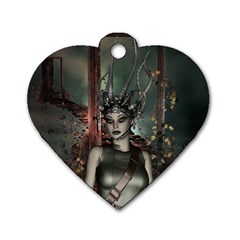 Awesome Fantasy Women With Helmet Dog Tag Heart (one Side) by FantasyWorld7