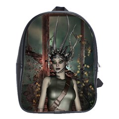 Awesome Fantasy Women With Helmet School Bag (large) by FantasyWorld7