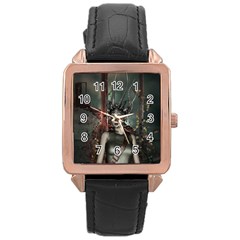 Awesome Fantasy Women With Helmet Rose Gold Leather Watch  by FantasyWorld7