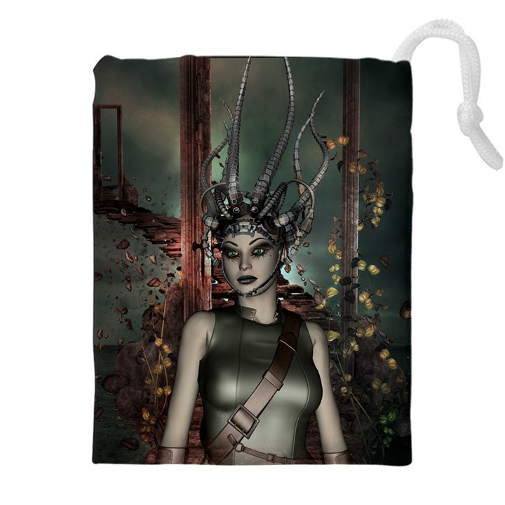 Awesome Fantasy Women With Helmet Drawstring Pouch (4XL)