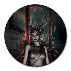 Awesome Fantasy Women With Helmet Round Mousepads by FantasyWorld7