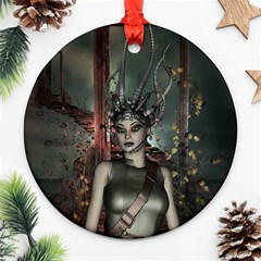 Awesome Fantasy Women With Helmet Ornament (round) by FantasyWorld7