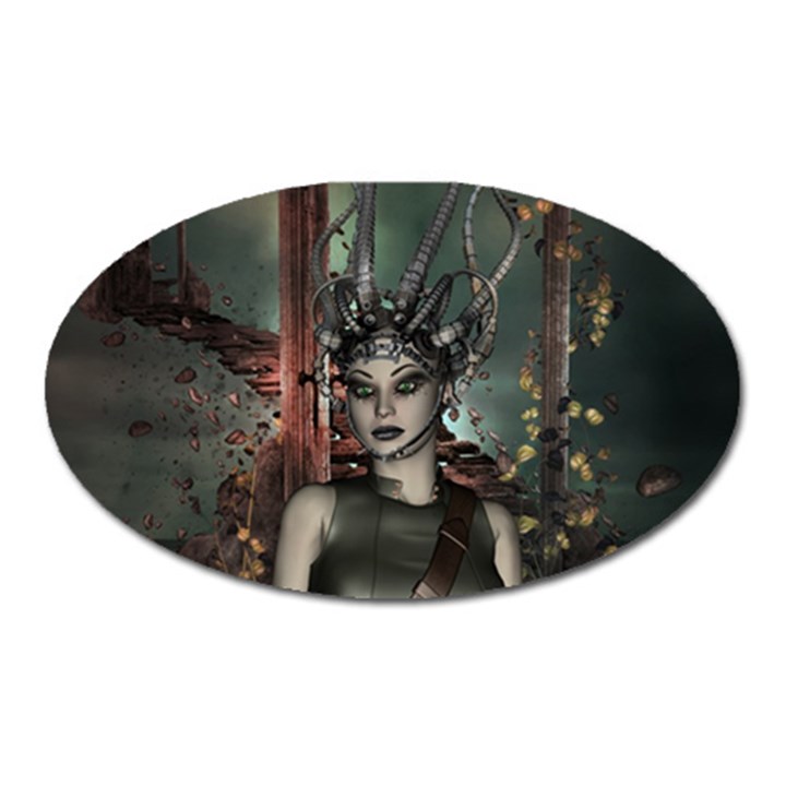 Awesome Fantasy Women With Helmet Oval Magnet