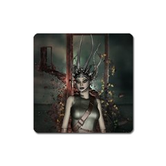 Awesome Fantasy Women With Helmet Square Magnet by FantasyWorld7