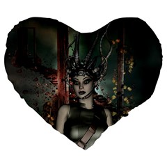 Awesome Fantasy Women With Helmet Large 19  Premium Flano Heart Shape Cushions by FantasyWorld7