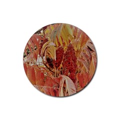 Autumn Colors Leaf Leaves Brown Red Rubber Coaster (Round) 