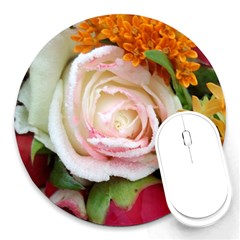 Floral Bouquet Orange Pink Rose Round Mousepads by yoursparklingshop