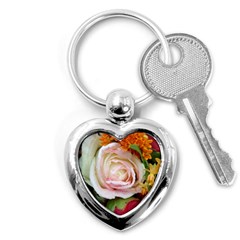 Floral Bouquet Orange Pink Rose Key Chain (heart) by yoursparklingshop