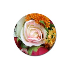 Floral Bouquet Orange Pink Rose Magnet 3  (round) by yoursparklingshop