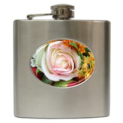 Floral Bouquet Orange Pink Rose Hip Flask (6 Oz) by yoursparklingshop