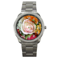 Floral Bouquet Orange Pink Rose Sport Metal Watch by yoursparklingshop