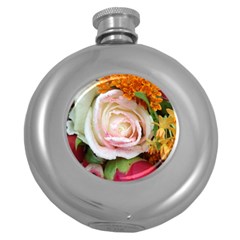 Floral Bouquet Orange Pink Rose Round Hip Flask (5 Oz) by yoursparklingshop