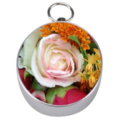 Floral Bouquet Orange Pink Rose Silver Compasses by yoursparklingshop