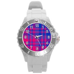 Bisexual Plaid Round Plastic Sport Watch (l) by NanaLeonti