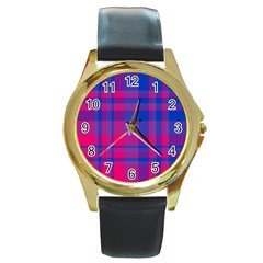 Bisexual Plaid Round Gold Metal Watch by NanaLeonti