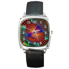 Lines Rays Background Light Rainbow Square Metal Watch by Bajindul