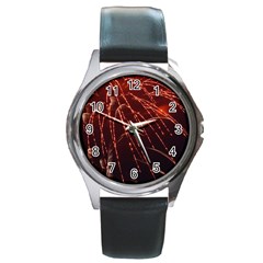 Fireworks Red Orange Yellow Round Metal Watch by Bajindul