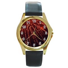 Fireworks Red Orange Yellow Round Gold Metal Watch by Bajindul