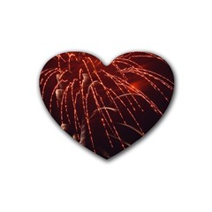 Fireworks Red Orange Yellow Rubber Coaster (heart)  by Bajindul