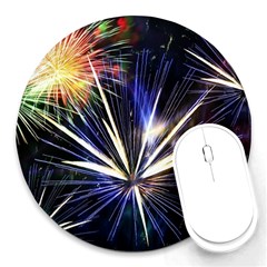 Fireworks Rocket Night Lights Round Mousepads by HermanTelo