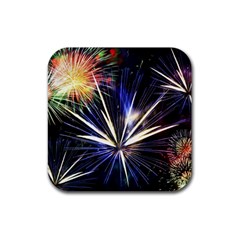 Fireworks Rocket Night Lights Rubber Coaster (square)  by HermanTelo