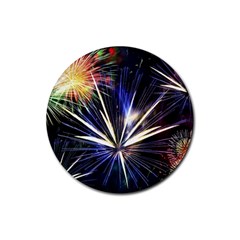 Fireworks Rocket Night Lights Rubber Coaster (round)  by HermanTelo