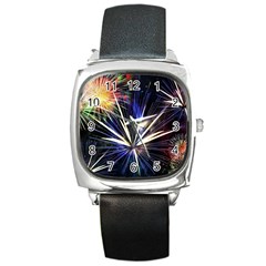 Fireworks Rocket Night Lights Square Metal Watch by HermanTelo