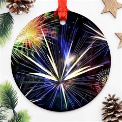 Fireworks Rocket Night Lights Round Ornament (two Sides)