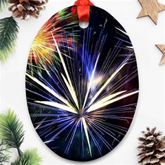 Fireworks Rocket Night Lights Oval Ornament (two Sides) by HermanTelo