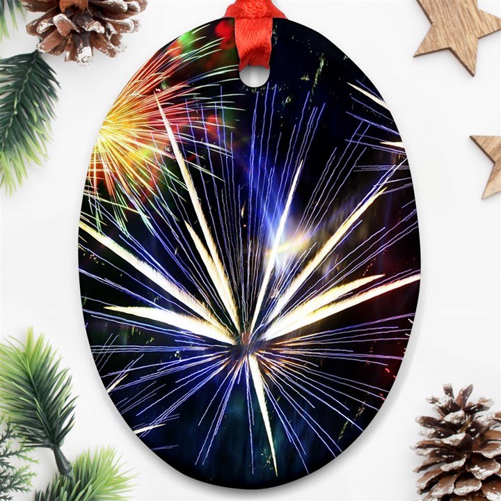 Fireworks Rocket Night Lights Oval Ornament (Two Sides)