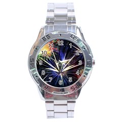 Fireworks Rocket Night Lights Stainless Steel Analogue Watch by HermanTelo