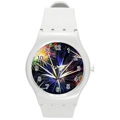 Fireworks Rocket Night Lights Round Plastic Sport Watch (m)