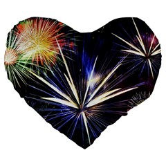 Fireworks Rocket Night Lights Large 19  Premium Heart Shape Cushions