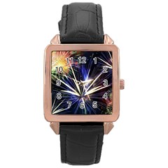 Fireworks Rocket Night Lights Rose Gold Leather Watch  by HermanTelo