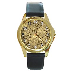 Music Nuts Sheet Round Gold Metal Watch by Mariart