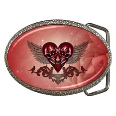 Awesome Heart With Skulls And Wings Belt Buckles by FantasyWorld7