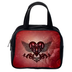 Awesome Heart With Skulls And Wings Classic Handbag (one Side) by FantasyWorld7