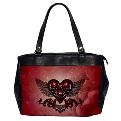 Awesome Heart With Skulls And Wings Oversize Office Handbag by FantasyWorld7