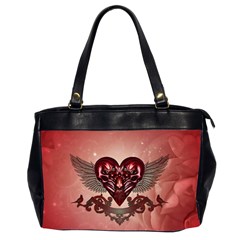 Awesome Heart With Skulls And Wings Oversize Office Handbag (2 Sides) by FantasyWorld7