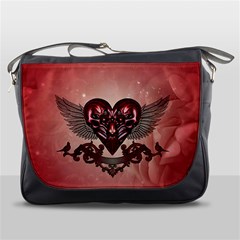 Awesome Heart With Skulls And Wings Messenger Bag by FantasyWorld7