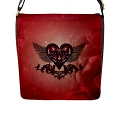 Awesome Heart With Skulls And Wings Flap Closure Messenger Bag (l) by FantasyWorld7