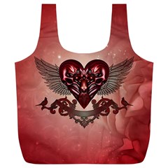 Awesome Heart With Skulls And Wings Full Print Recycle Bag (xl) by FantasyWorld7