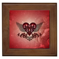 Awesome Heart With Skulls And Wings Framed Tile by FantasyWorld7